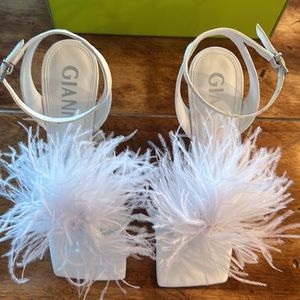 White Feather Ankle Strap Heels
